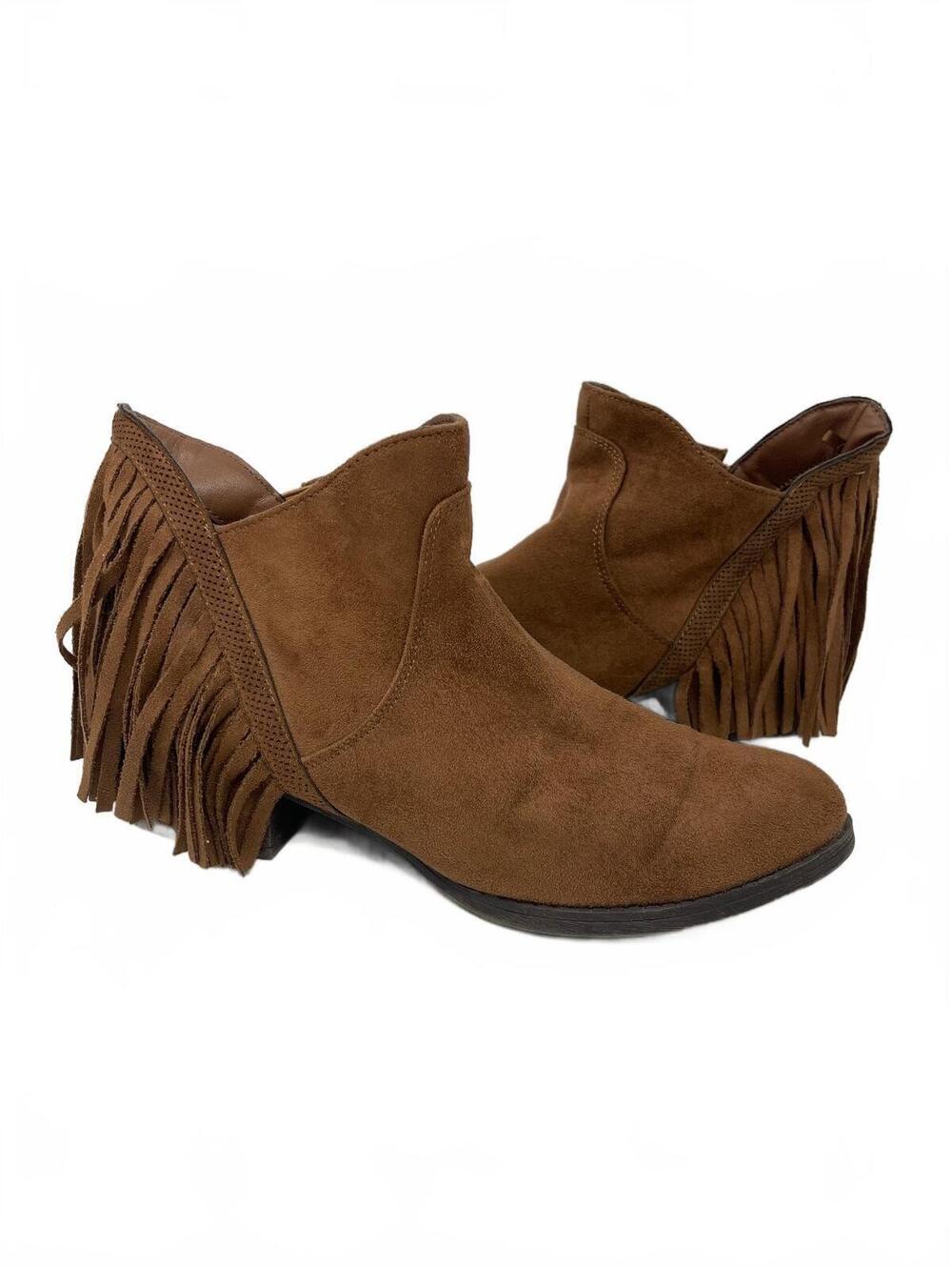 Faded Glory Women Size 9 Brown Faux Suede Fringe Ankle Boots Western Ankle